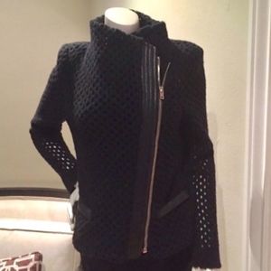 HOST PICK!!  IRO - Black Wool Open Knit Lthr Trim Moto